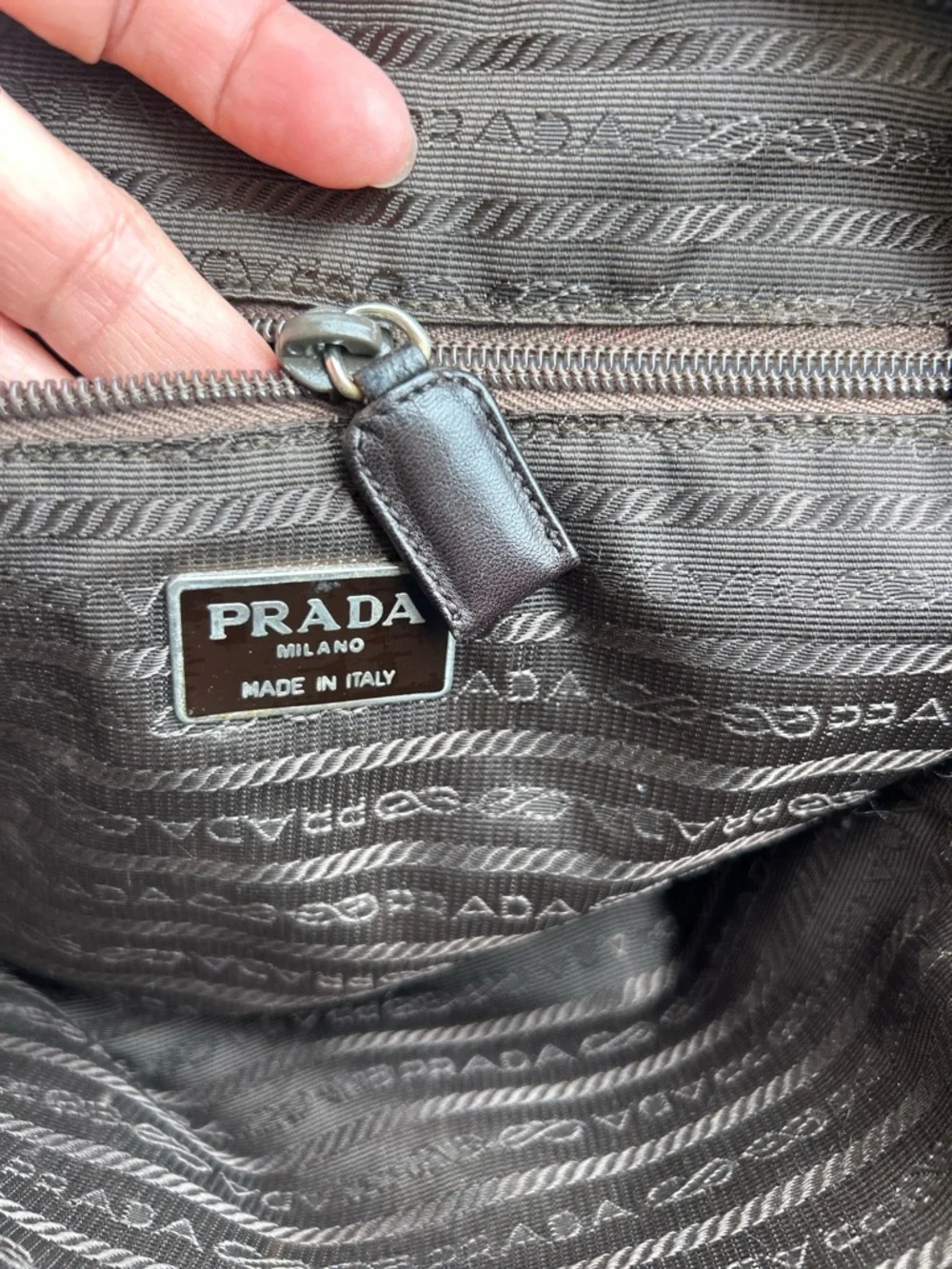 Authentic Prada  Vintage Olive Green Nylon Tote with Dark Brown Leather Straps - Picture 11 of 16